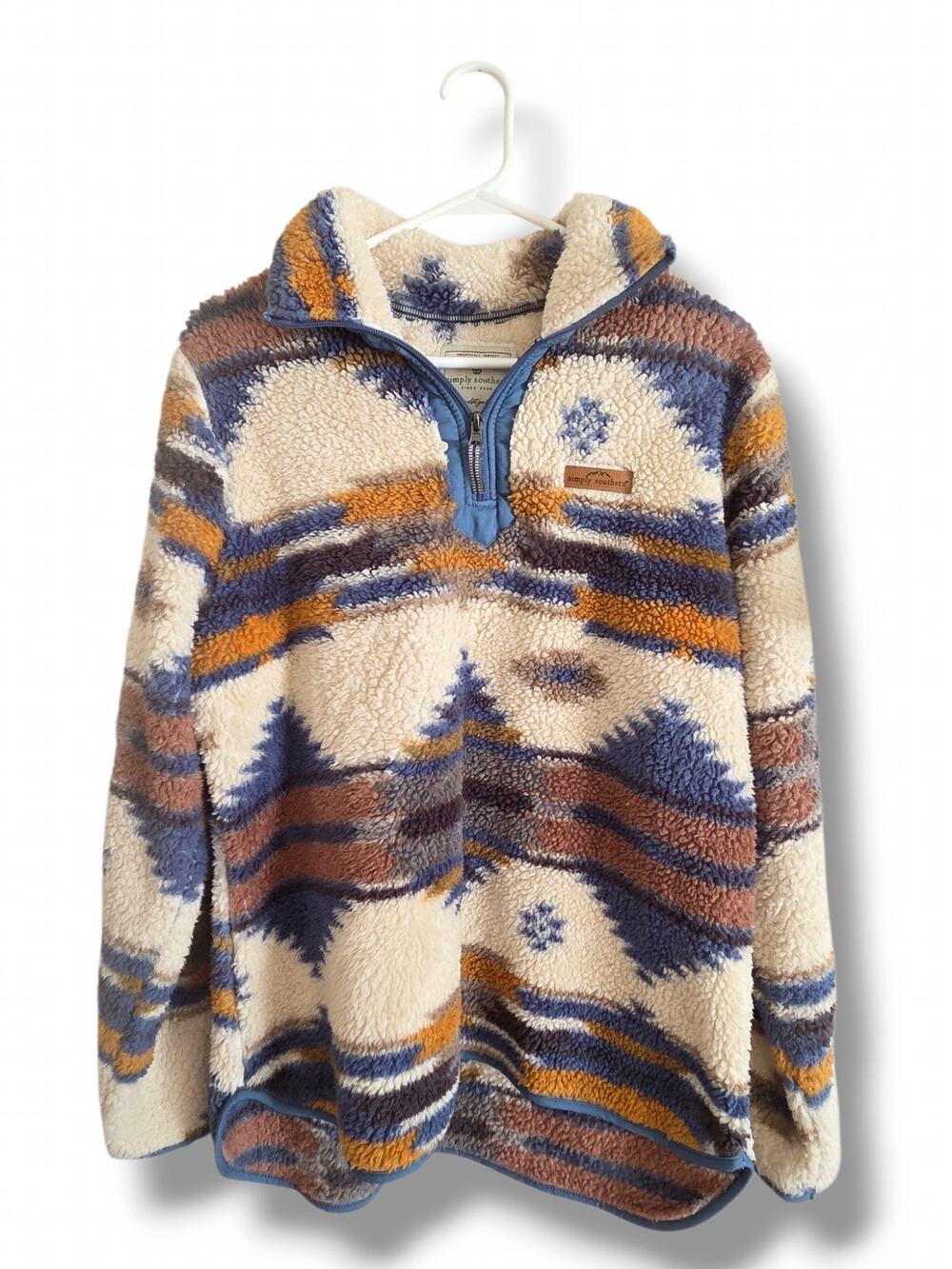 Simply Southern Women's Large Southwestern Tribal Sherpa Quarter Zip Pullover